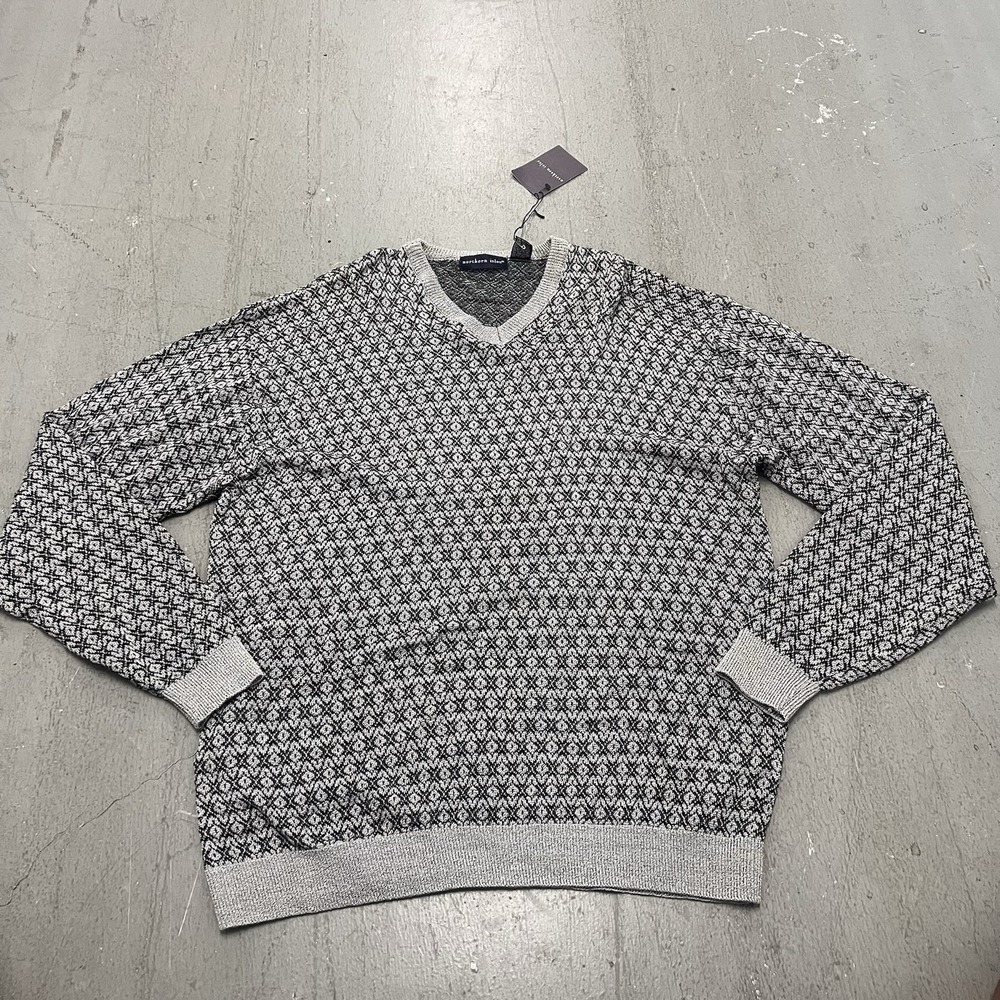 Northern Isles V-Neck Sweater Gray and Black Geometric Knit Men's‎ Size XXL